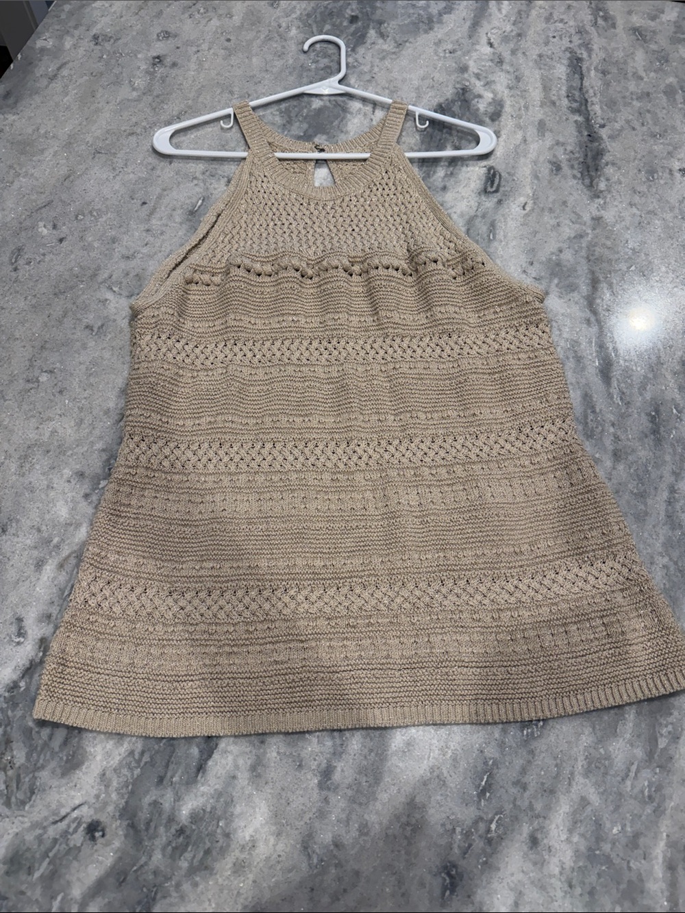 White House Black Market Beige Crochet Halter Tank